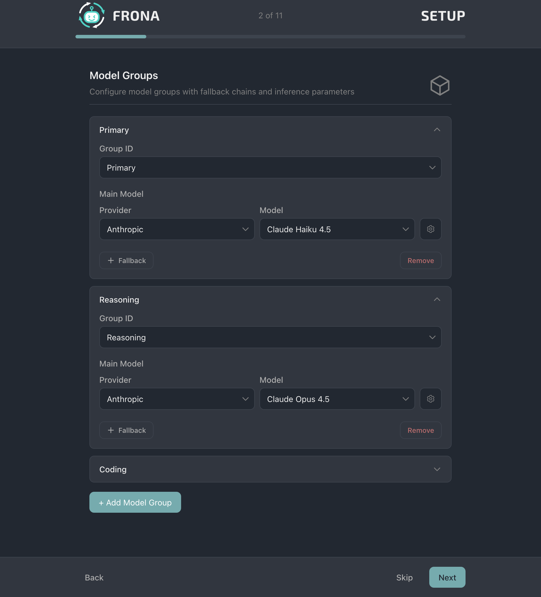 Setup model groups