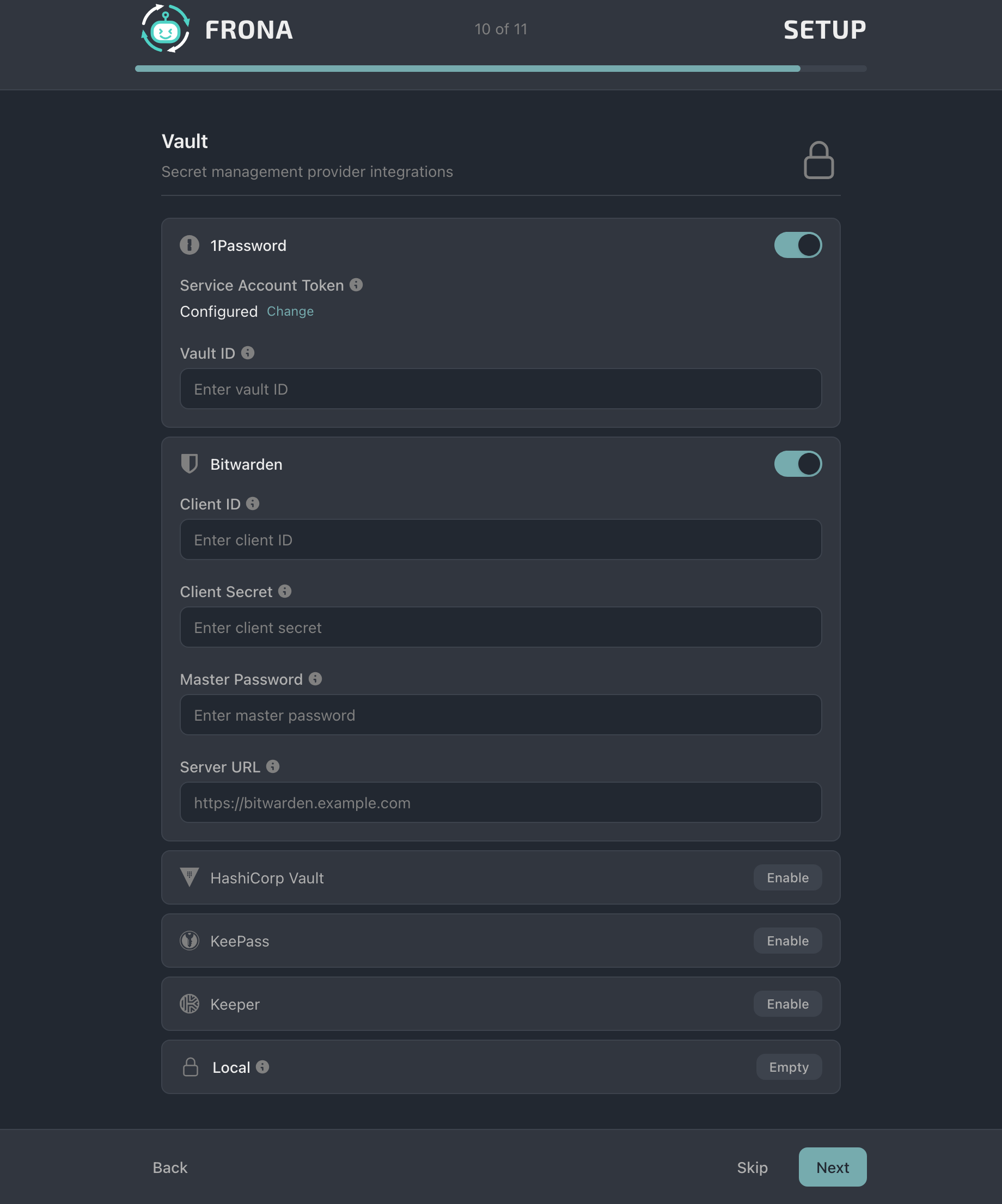 Setup vault